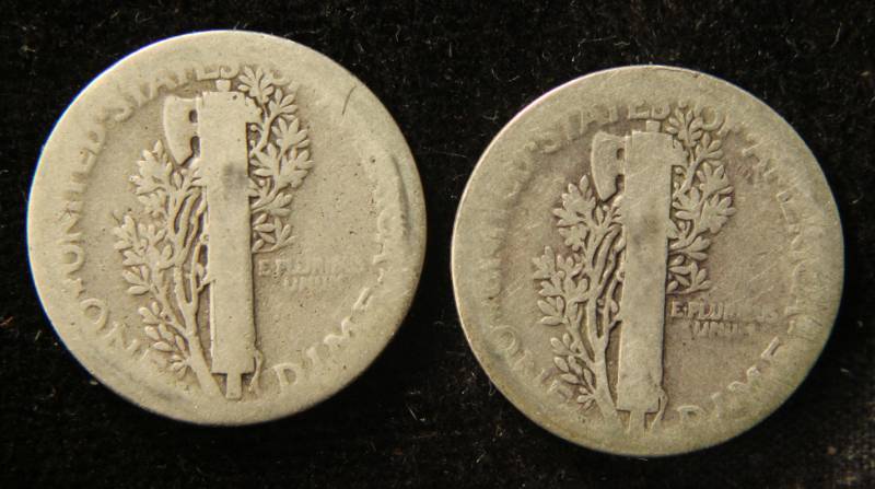 lot 74 image: (2) MERCURY SILVER DIMES 1920-D & 1920-S