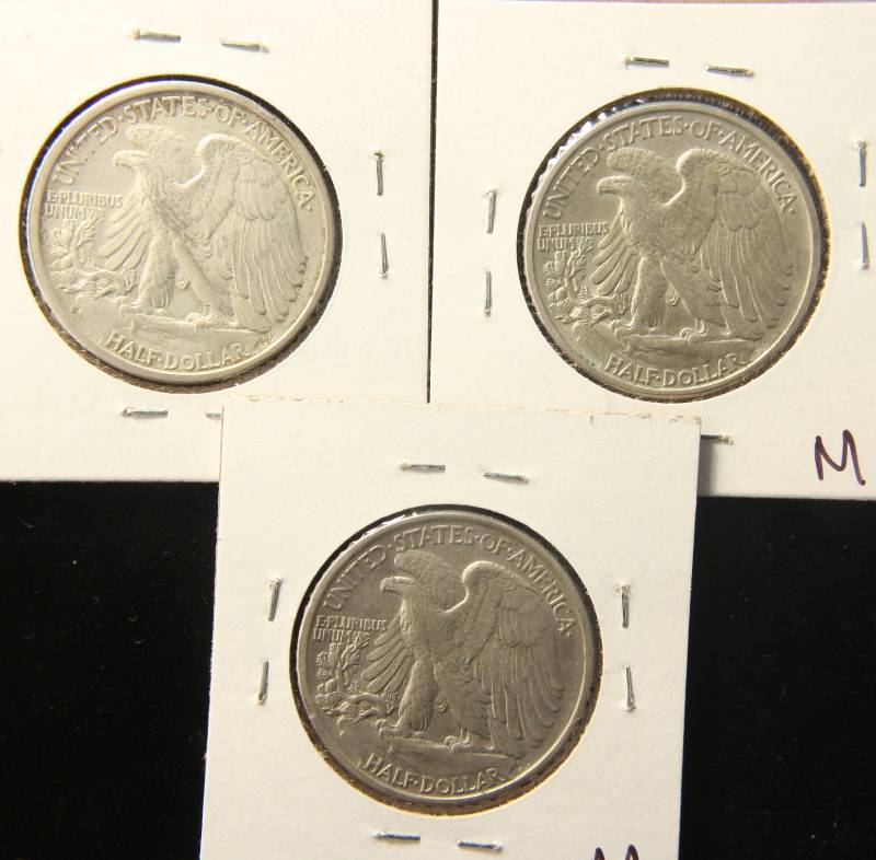 lot 77 image: (3) ALMOST UNCIRCULATED WALKING LIBERTY HALVES 1941-S 1942 & 1943