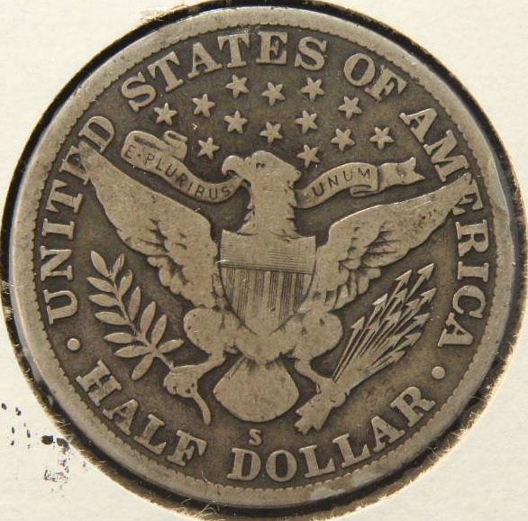 lot 81 image: 1914-S BARBER SILVER HALF DOLLAR VG