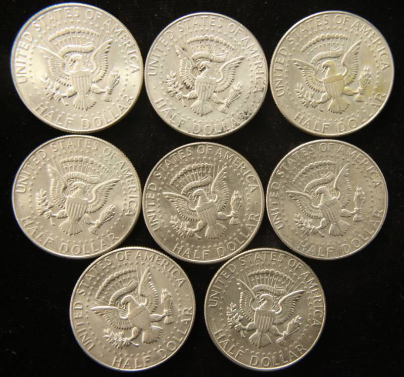 lot 96 image: (8) US 40% SILVER KENNEDY HALF DOLLARS