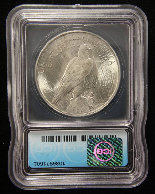 lot 98 image: 1923 PEACE SILVER DOLLAR MS65 ICG