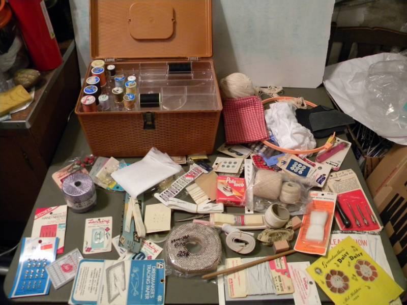lot 65 image: Sewing Basket & Sewing and Crocheting Supplies
