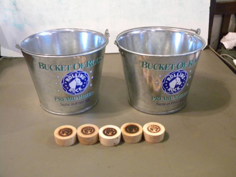 lot 149 image: 2 Rolling Rock Buckets & 5 Old No. 7 Corks