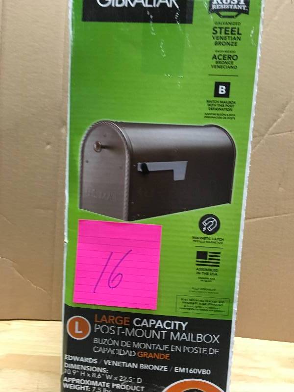 lot 16 image: Edwards Venetian Bronze Steel Post-Mount Mailbox Large with Decorative Door