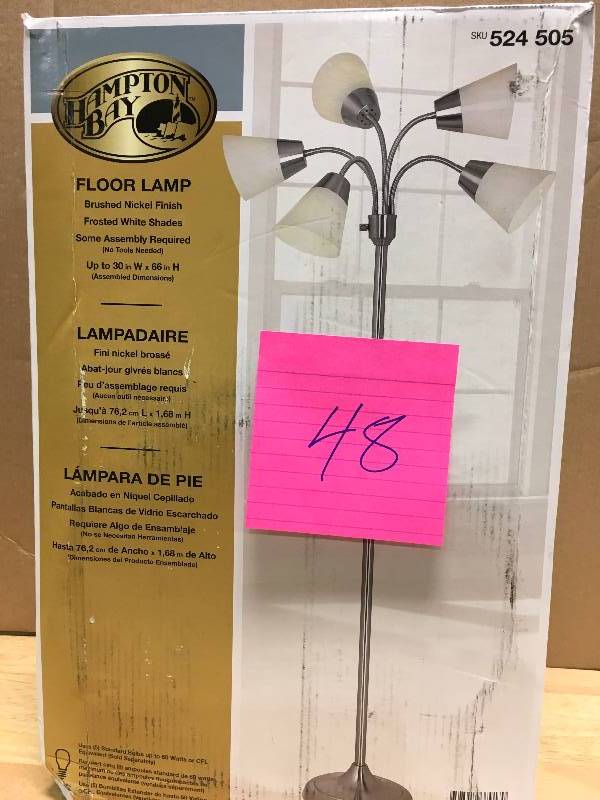 lot 48 image: Hampton Bay 66 in. Satin Nickel Floor Lamp in good conditions