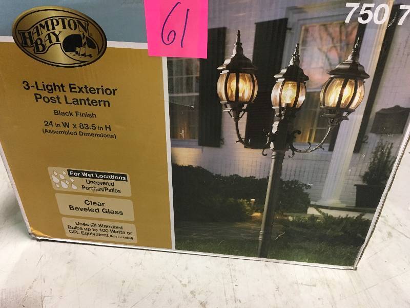 lot 61 image: Hampton Bay 3-Head Black Outdoor Post Light in good conditions