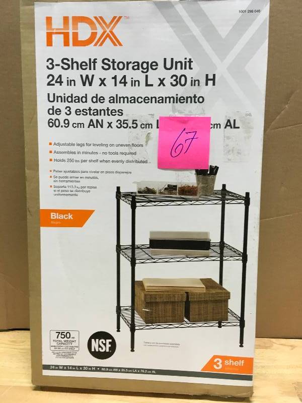 lot 67 image: HDX 30 in. H x 24 in. W x 14 in. D 3 Shelf Wire in good conditions
