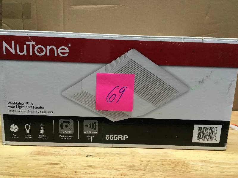 lot 69 image: NUTONE 70 CFM Ceiling Exhaust Fan with Light and 1300-Watt Heater in good conditions