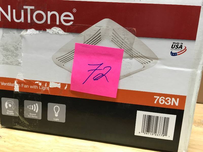 lot 72 image: NUTONE 50 CFM Ceiling Exhaust Bath Fan with Light in good conditions