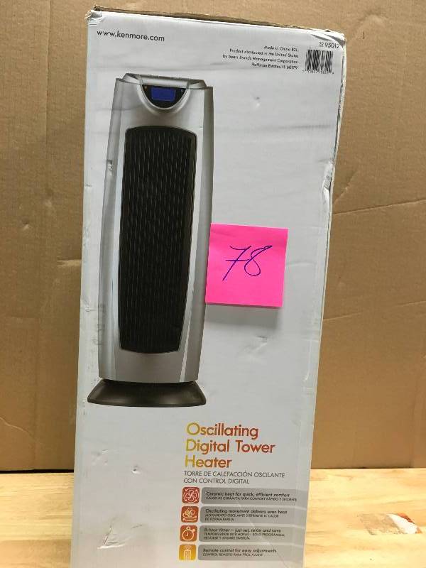 lot 78 image: Kenmore Oscillating Tower Heater - Silver in working conditions