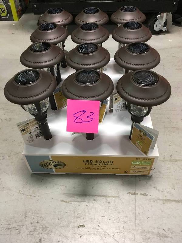 lot 83 image: Bronze Open Stock Solar Outdoor LED Pathway Light Lot of 12 not used