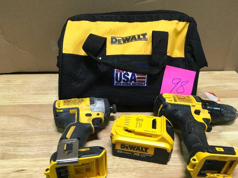 lot 98 image: DEWALT 2-Tool 20-Volt Max Lithium Ion Cordless Combo Kit only one battery  Used in good working cond.