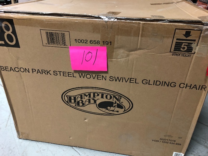 lot 101 image: Hampton Bay Beacon Park Steel Woven Swivel Gliding Chair not used