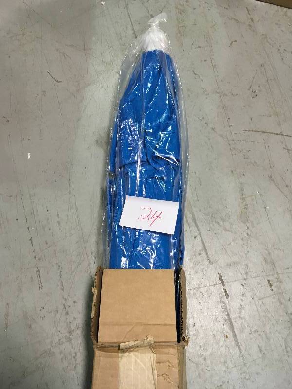 California Umbrella 7-12 ft. Fiberglass Push Tilt Patio Umbrella in Pacific Blue Olefin in good conditions
