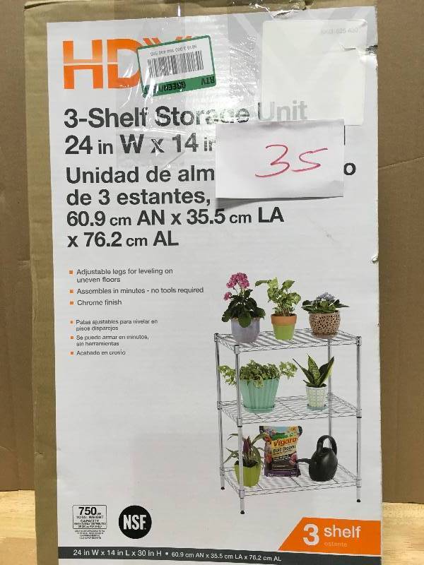 HDX 3 Shelf Shelving Unit Adjustable 24in W x 14in L x 25in H  in good conditions