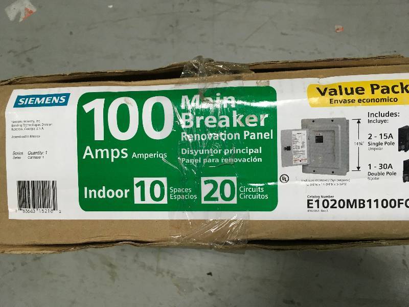 SIEMENS 100 Amp 10-Space 20-Circuit Main Breaker Load Center Renovation Value-Pack  in good conditions