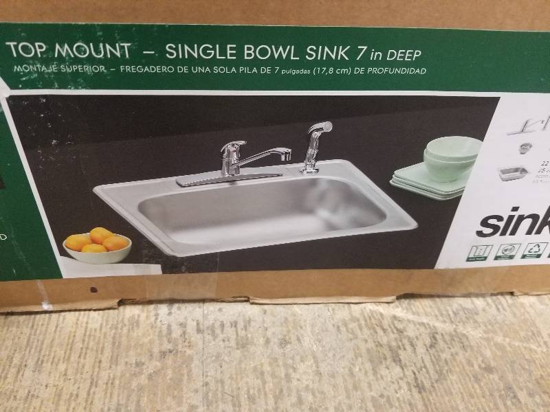 lot 12 image: ELKAY Topmount  Undermount Stainless Steel Single Bowl Kitchen Sink 7 in Deep not used