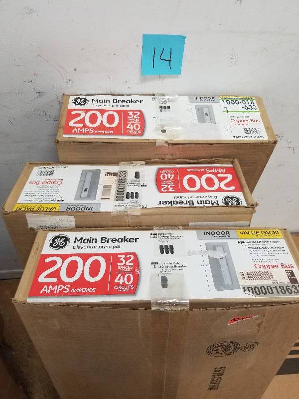 lot 14 image: Lot of 3 pcs GE 200 Amp 32 Space 40 Circuit Indoor Main Breaker Load Center Value Kit not used