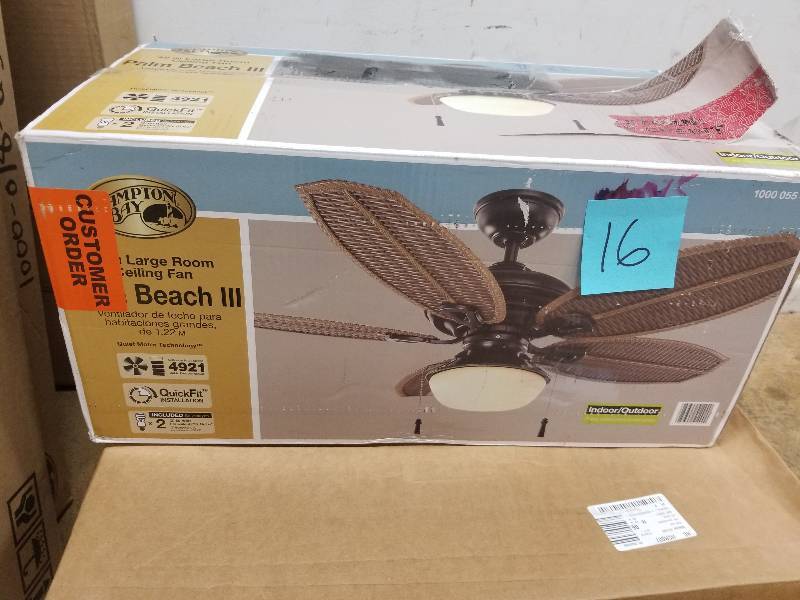 lot 16 image: Hampton Bay 48 in. Natural Iron Outdoor Ceiling Fan Wicker Island Tropical Palm in good conditions