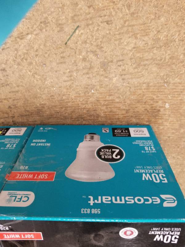 lot 22 image: Ecosmart 50 Watt Equivalent Soft White (2700K) R20 CFL Light Bulb (2-Pack)  Lot of 4 packs new