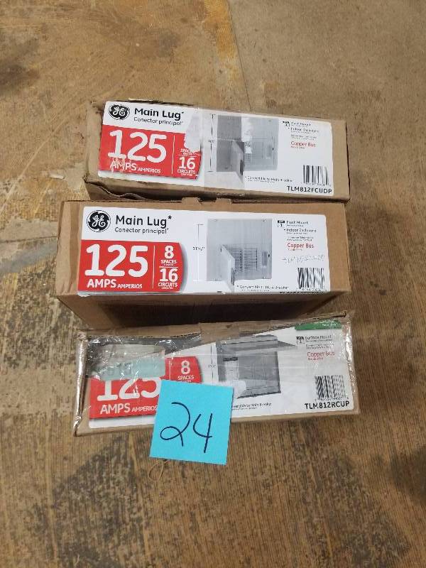 lot 24 image: GE PowerMark Gold 125 Amp 8-Space 16-Circuit Indoor Main Lug Circuit Breaker Panel  LOT OF 3 PCS not used