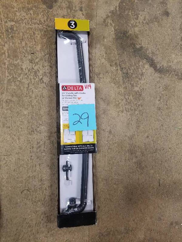 lot 29 image: Delta Simplicity 20 in. Handle with Knobs for Sliding Shower or Bathtub Door not used