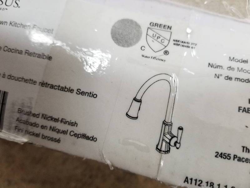 lot 43 image: Pegasus 67070-4004 Sentio Single-Handle Pull-Down Sprayer Kitchen Faucet in Brushed Nickel not used