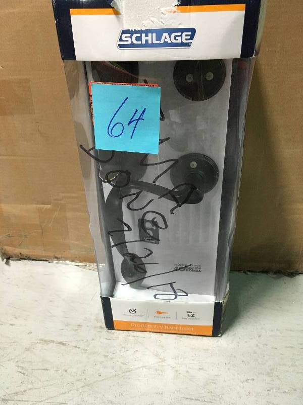 lot 64 image: Schlage FB350N V FLA 716 Flair Keyed Entry Door Handle& Deadbolt Aged Bronze in good conditions