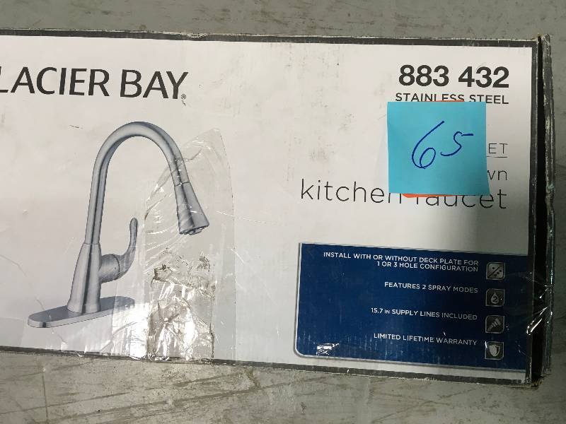 lot 65 image: Glacier Bay 883 432 OneHandle Pulldown Sprayer Kitchen Faucet Brushed Nickel in good conditions