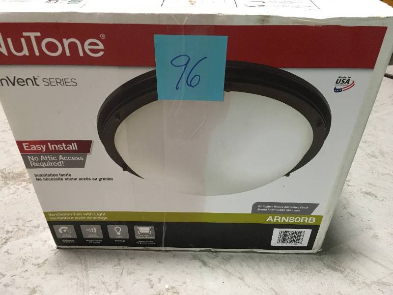 lot 96 image: NuTone ARN80RB Bathroom Ventilation Exhaust Fan Light in good conditions