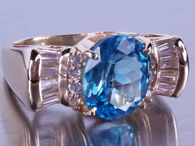 lot 3 image: 5ct Blue Topaz and Diamond Ring - 14k NO RESERVE