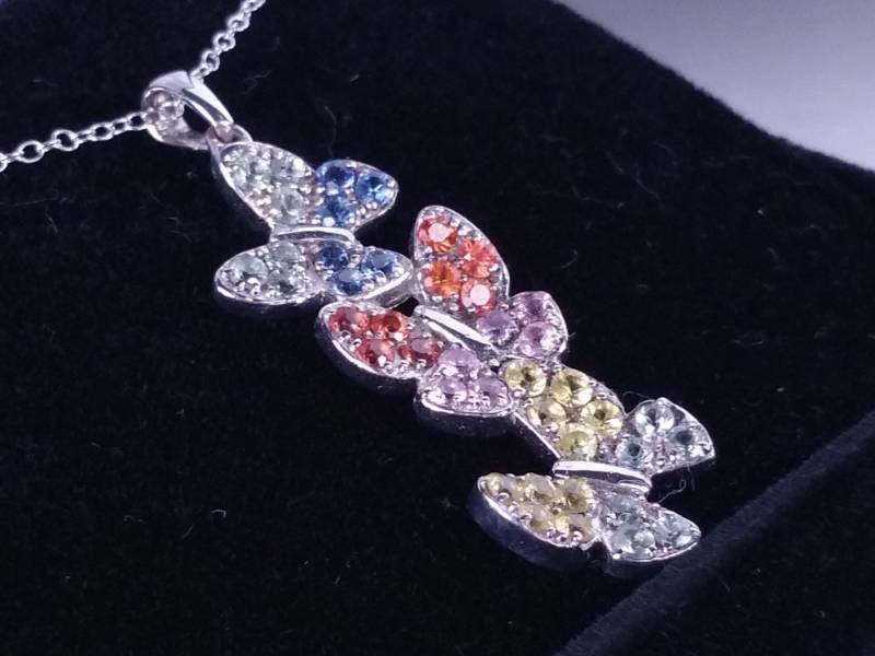 lot 73 image: Ladies Natural Colored Sapphire Butterfly Necklace