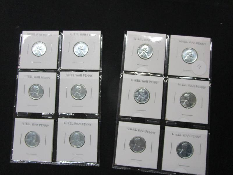 lot 9 image: 12 Steel Pennies 1943 P