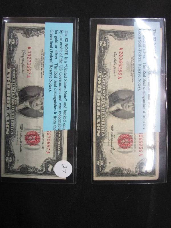 lot 27 image: 2 Red Seal $2 Bills