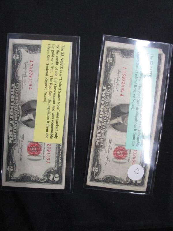 lot 43 image: 2 Red Seal $2 Bills