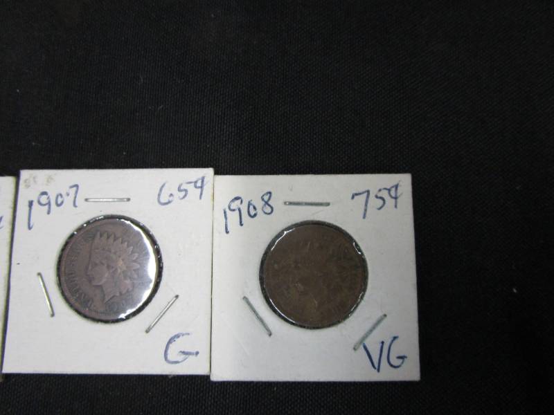 lot 52 image: Indian Head Pennies- 1891, 1902, 1906,1907,1908, 1899, Buffalo Nickel