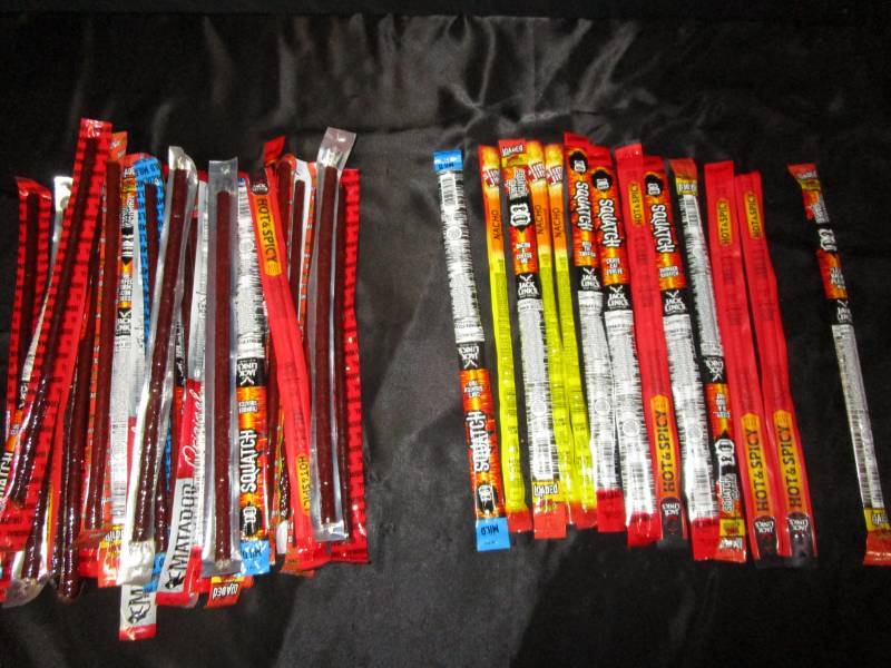 lot 79 image: 40 Long Beef Jerky Sticks, Various Flavors  Original, Hot&Spicy Plus more
