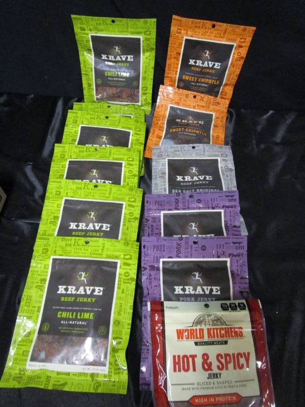 lot 82 image: 12 Bags of Beef Jerky Various Flavors