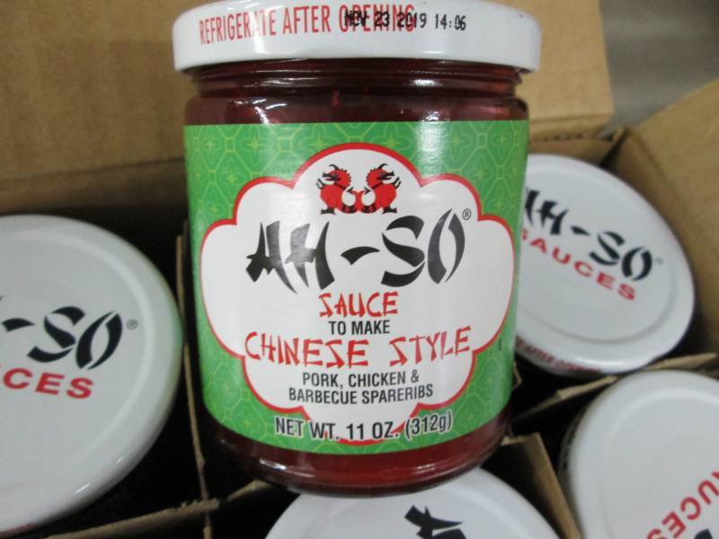 lot 282 image: Case of 12 AH - SO Asian BBQ sauce for Pork, Chicken and Spar Ribs Chinese Style.  Dated March 2019
