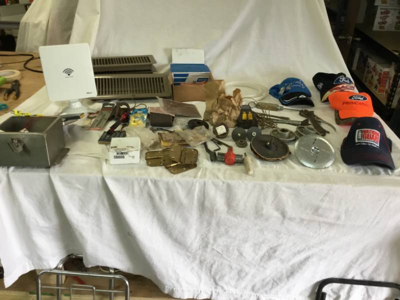 Garage Items - Hats, Air Vents, Tools, Hardware, Sand Belt, ect