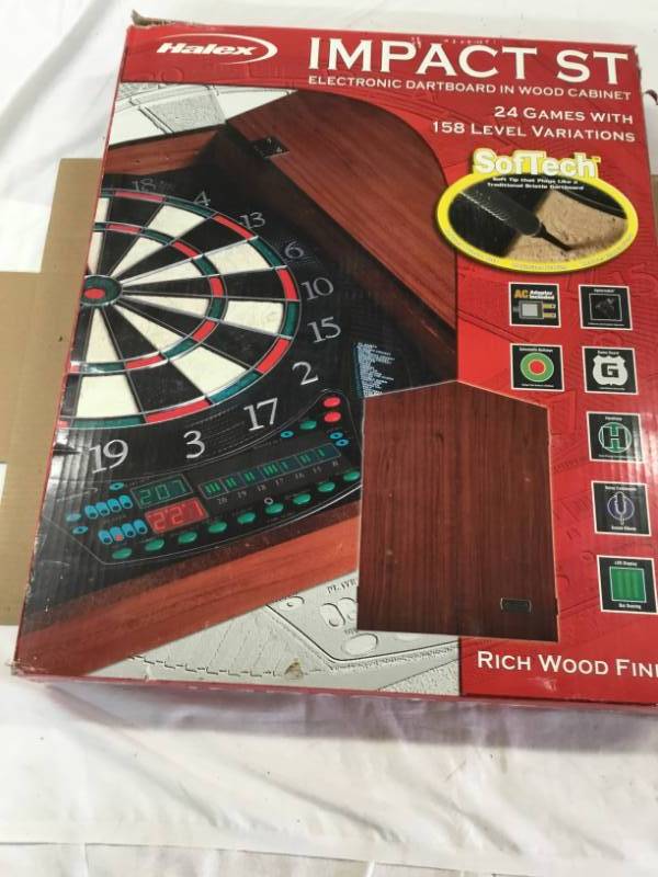 NEW - Impact St Electronic Dart Board In Wood Cabinet