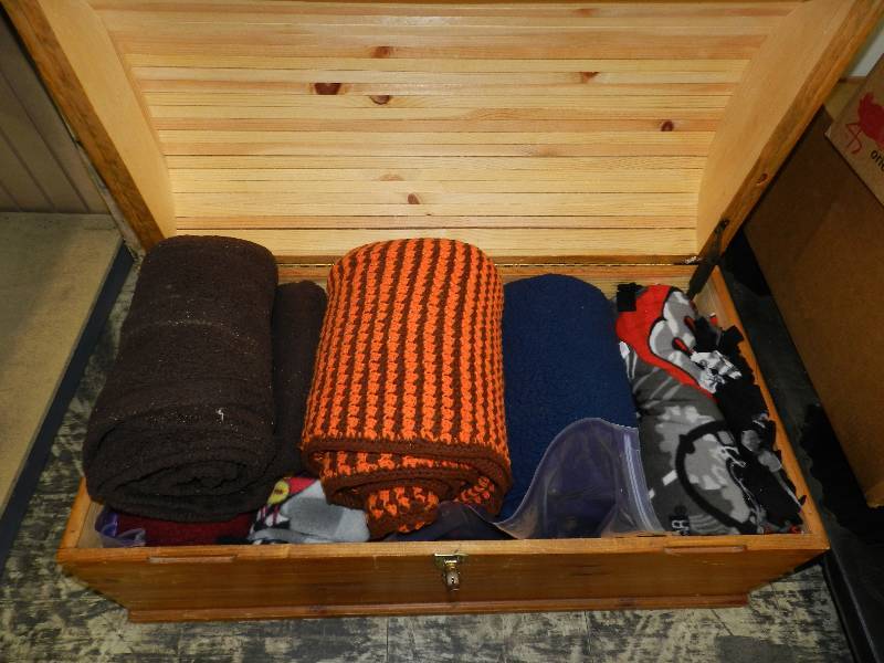 lot 152 image: WOODEN TRUNK WITH CONTENTS