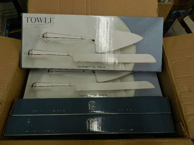 lot 222 image: TOWLE 2PC CAKE SETS, BOX OF 18 SETS