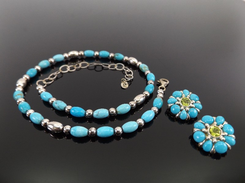 lot 11 image: NEW .925 Sterling Silver Carolyn Pollack Turquoise Necklace Earring Set