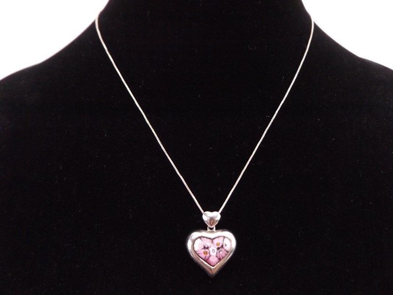 lot 18 image: .925 Sterling Silver Alan K. Murano Heart Pendant and&nbspNecklace