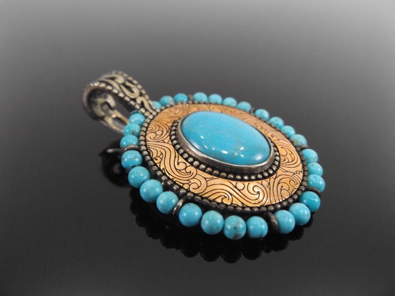 lot 26 image: NEW .925 Sterling Silver Carolyn Pollack Turquoise Navajo Pendant