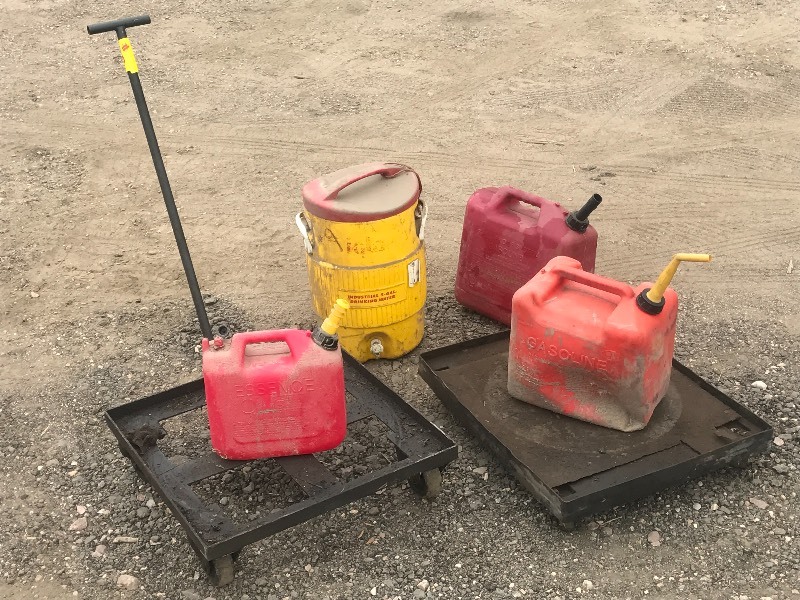 lot 33 image: (2) Carts, (3) Fuel Cans, (1) Water Cooler