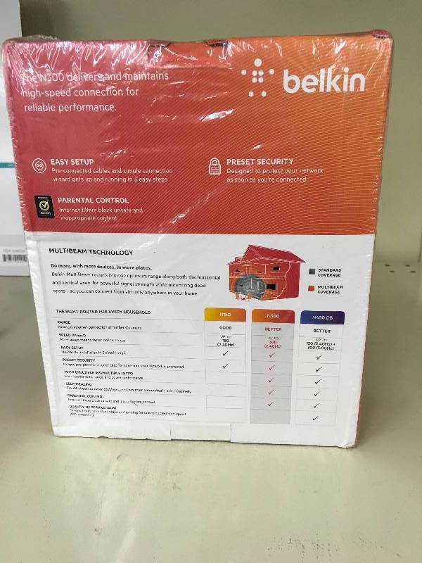 Belkin N300 Wifi Router, Retail $39.99