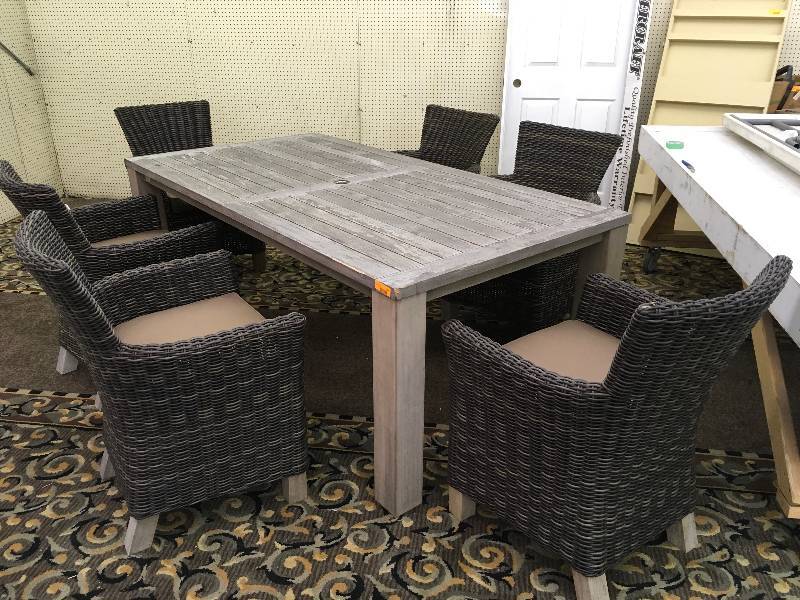Gray 7 Pc. Teak Patio Dining Set,Retail $1,799.99
