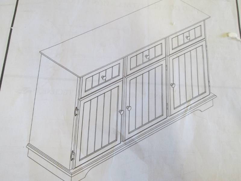 lot 1 image: 3 Door Sideboard open box, Assembly...